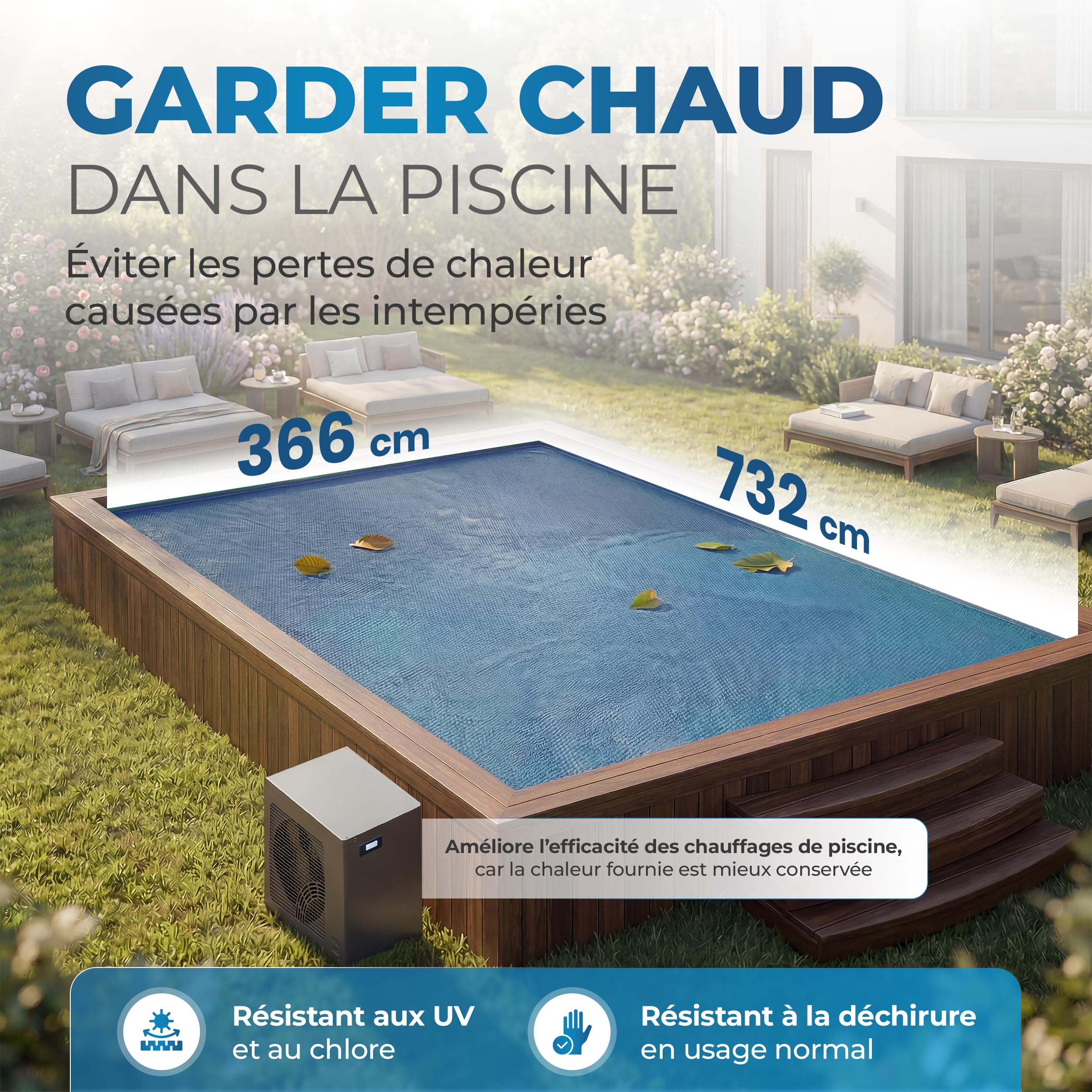 Miganeo Premium Bâche à Bulles 732x366 cm Rectangulaire | Noir/Bleu | découpable | Couverture de Piscine Solaire | Chauffage de Piscine