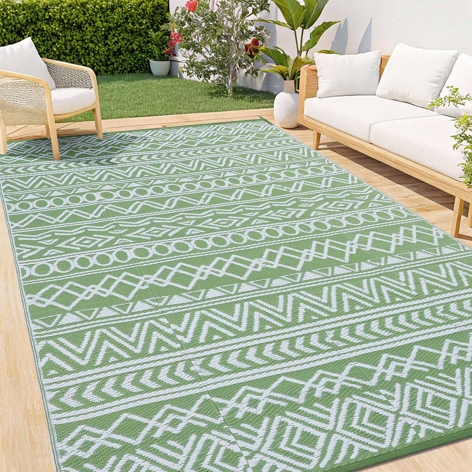 smiry Outdoor Teppich Wetterfest Modern UV-beständig Geometrisches Groß Outdoorteppich für Terrasse Balkon Garten Wohnzimmer