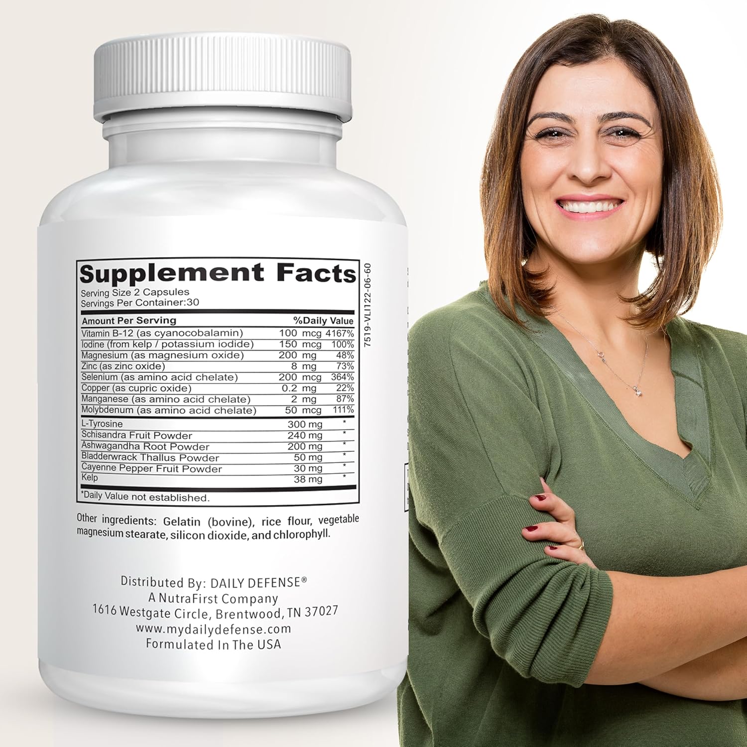 Thyroid Defense - Thyroid Support Supplement for Women and Men, Selenium with Iodine, Zinc, B12, Ashwagandha and L-Tyrosine, Supports Hormone Health, Energy and Metabolism