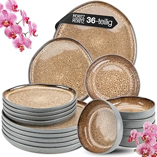 Moritz & Moritz Organic 36-Piece Crockery Set for 12 People, Beige, Elegant Plate S…