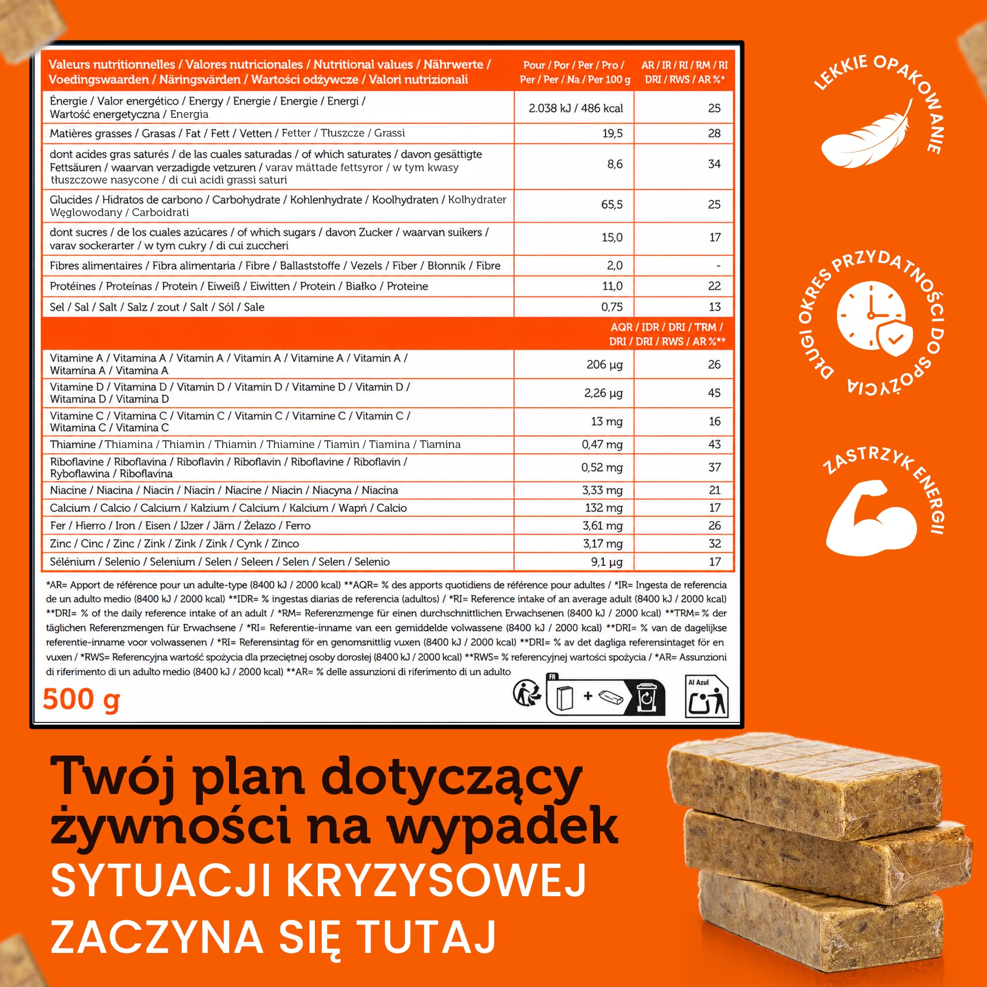 Allprepare MRE-9 | 24-dniowa racja awaryjna | 20-letni okres przydatności do spożycia | dodatkowe witaminy | 24x500g żywność awaryjna