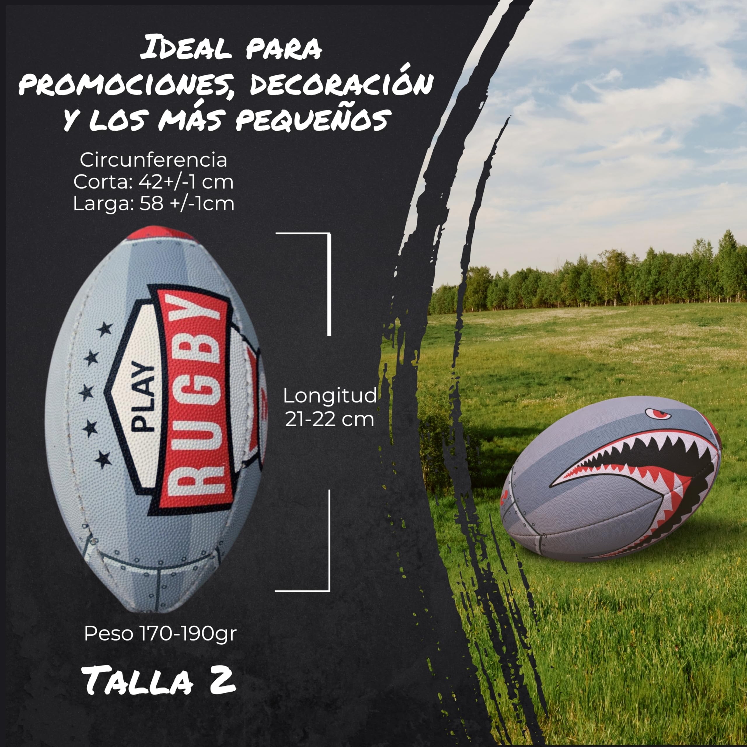Mini Balón de Rugby para Niños y Niñas T2 – Iniciación y Entrenamiento - Balón Promocional - Regalo Rugby - Modelo Shark