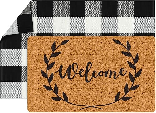 Tapete de 2 piezas de búfalo para puerta de exterior, tapete de fibra de coco de bienvenida, antideslizante, decoración de porche, alfombra de