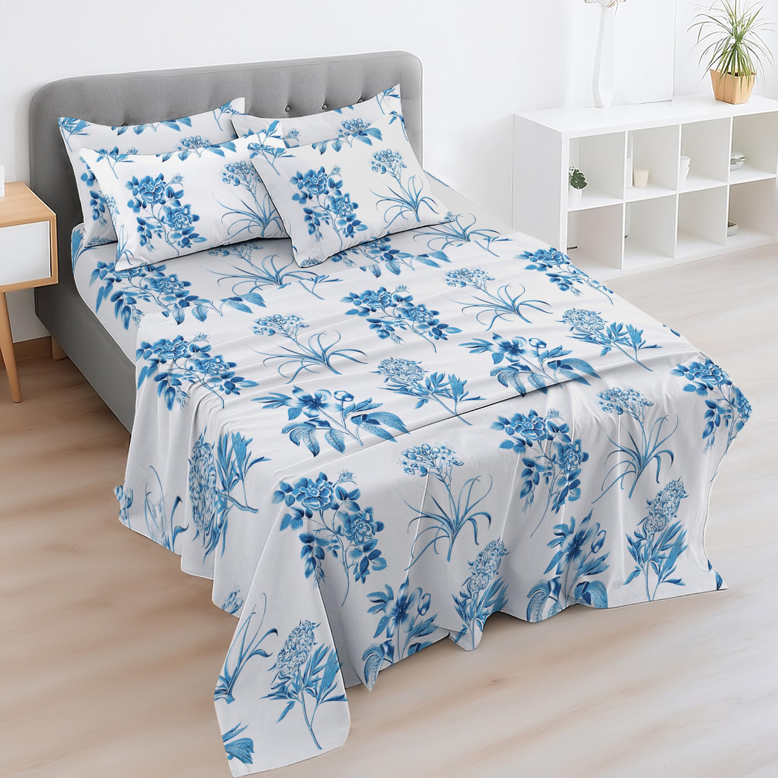 EverSoft 4FT Small Double Bed Sheet Set | 100% Egyptian Cotton 400TC | Deep Fitted & Flat Sheet + 2 Pillowcases | Soft Floral Print Luxury Bedding