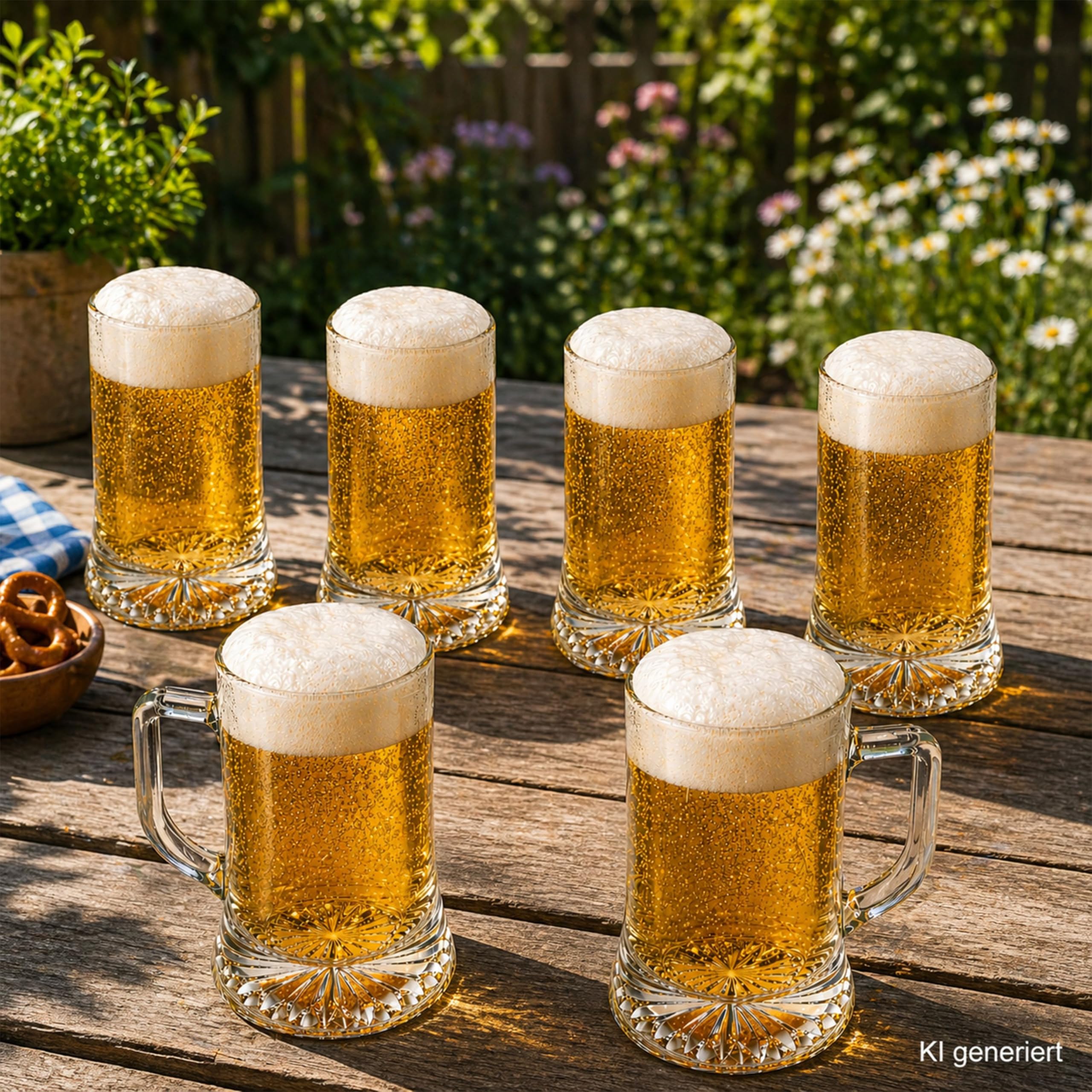 MamboCat Akki - Set di 12 boccali da birra da 0,4 l, altezza 15,7 cm, per 12 persone, in vetro con fondo a stella e manico, bicchieri da birra trasparenti da 400 ml, per feste