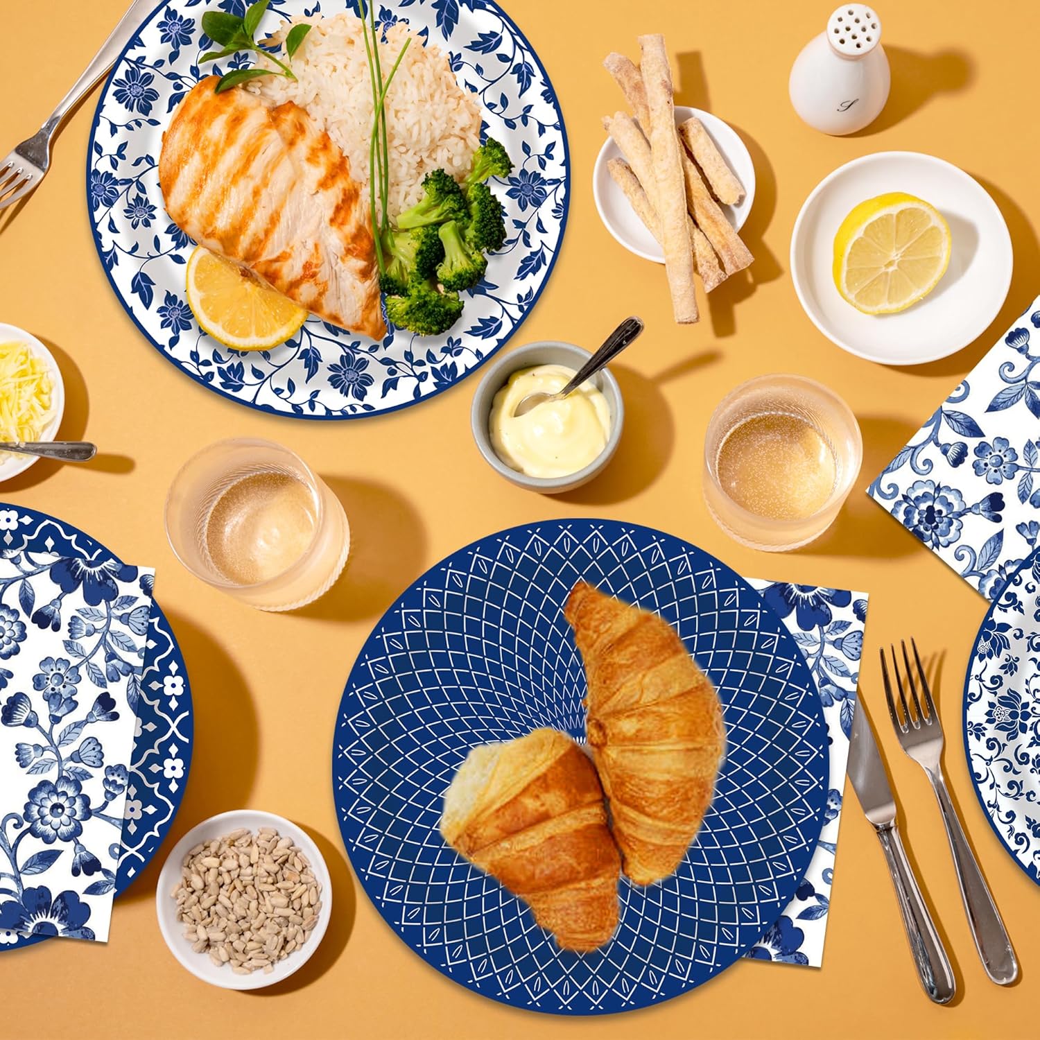 48 Pcs Blue and White Floral Party Paper Plates -7 Inch Disposable Vintage Floral Dessert Plates with Chinoiserie Porcelain Decorations | Perfect for Wedding, Birthday Party Supplies, Bridal Shower - Image 7