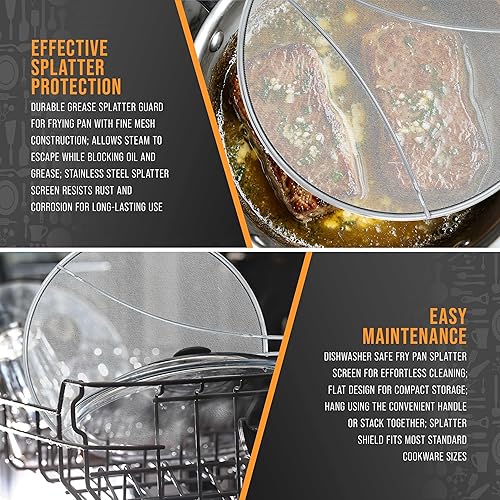 Miniatura 5 de U.S. Kitchen Supply Protector de salpicaduras de acero inoxidable de 13 pulgadas, cubierta de malla fina, grasa y aceite, pantalla de salpicaduras