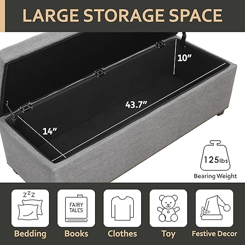 Miniatura 7 de 247 Shop at Home Sacallant - Banco de almacenamiento en el extremo de la cama, reposapiés otomano largo elevador, reposapiés tapizado de lino con