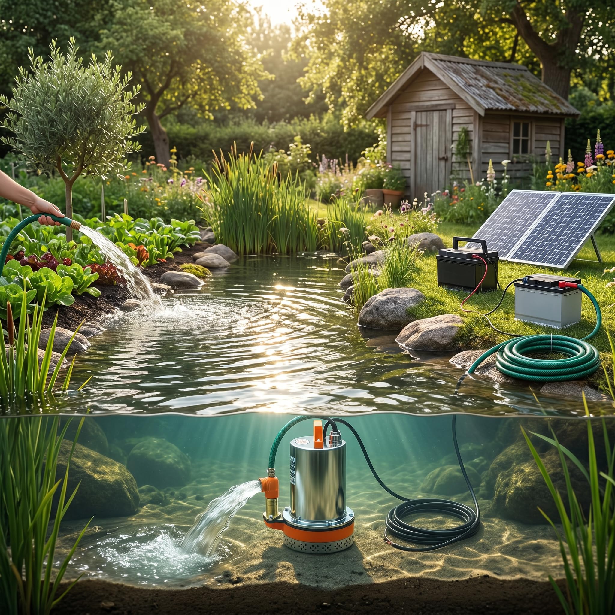 Pompa Sommergibile DC 12V Pompa Ad Acqua Solare Pompa Ad Acqua Sommergibile Solare a Piccola Batteria Ideale per Irrigazione, Acquacoltura e Drenaggio di Piscine, Sollevamento