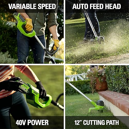 Vista 3 de Greenworks 40V 12-Inch Cordless String Trimmer, Battery and Charger Not Included, BST4000