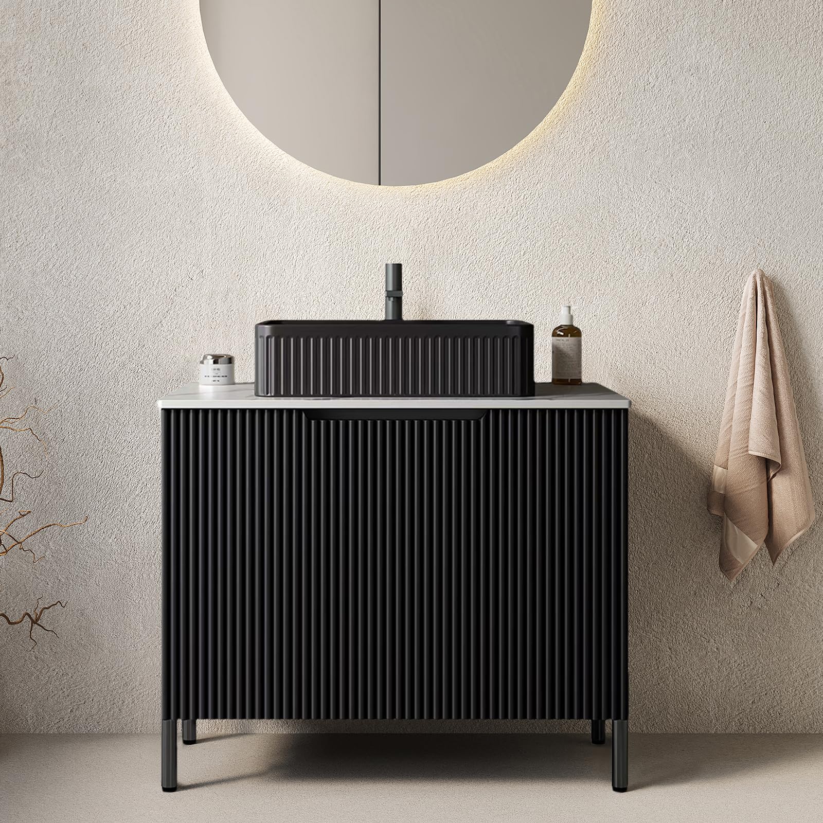 YSJZYBF 30" Bathroom Vanity with Counter Top Sink Combo, Modern Black Bathroom Vanity Cabinet Set with 2 Soft Close Doors, Black