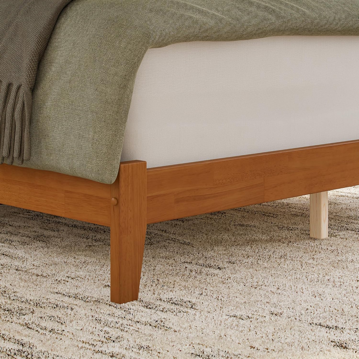 AFI, Mission Queen Solid Wood Low Profile Platform Bed, Light Toffee