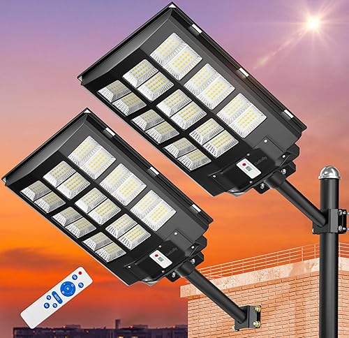 Gefolly Luces solares de calle de 2000 W para exteriores, 280000 lúmenes, luz de estacionamiento comercial del atardecer al amanecer, sensor de