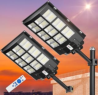 Gefolly SL-3600W Solar Street Lights Outdoor, 360000LM Commercial Parking Lot Light Dusk to Dawn, 6500K Security Flood Motion Sensor Lamp for Basketball Court, Road, Garden -2 Pack