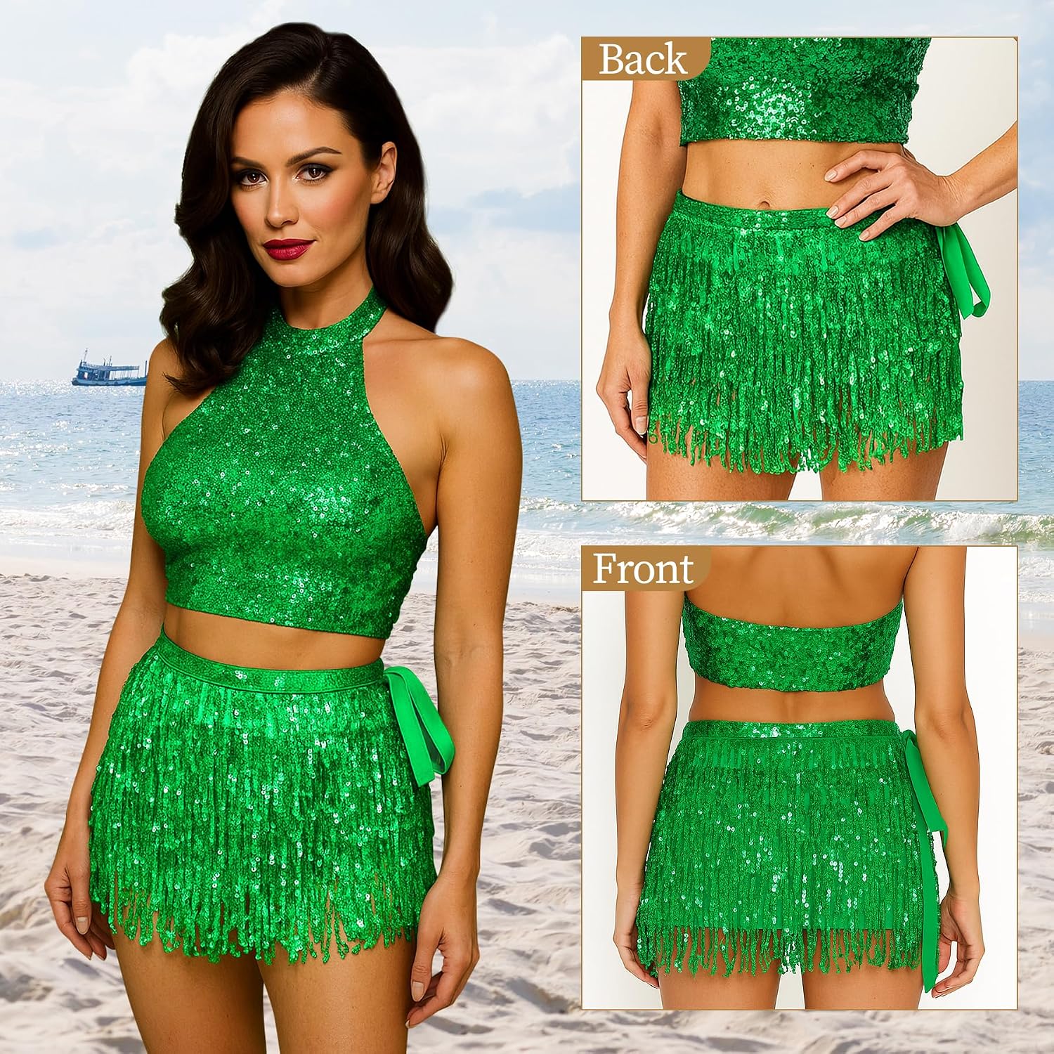 Womens Belly Dance Hip Scarf with Sparkly Fringe Rave Party Sequin Skirt Costume Festival Tassel Skirt