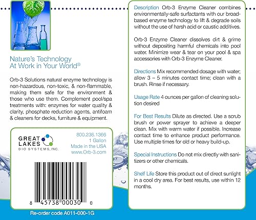 Miniatura 10 de Orb-3 A011-000-1Q - Limpiador enzimático concentrado para piscinas, 1 cuarto de galón