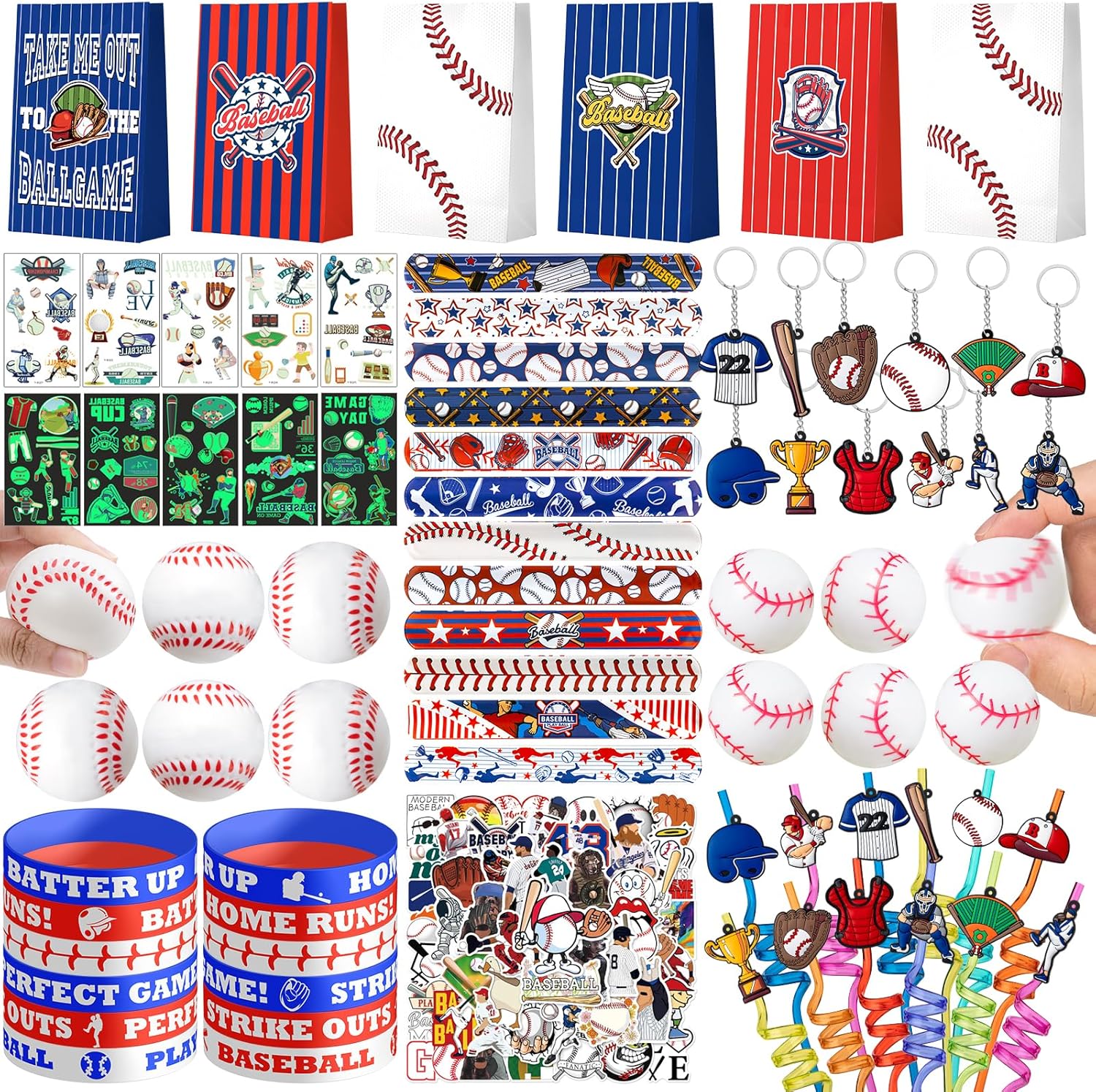 DMIGHT Baseball Party Favors, 132PCS Goodie Bags Set, Stickers, Keychains, Birthday Party Decorations, Team Gifts for Kids