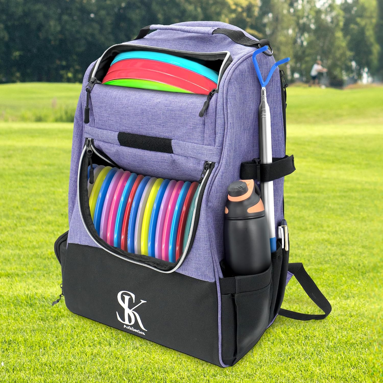 Disc Golf Backpack Bag - 24+ Disc Capacity, Durable Water-Resistant Polyester, Ergonomic Comfortable Carry, Multi-Functional Disc Golf Bag for Men & Women, Heather Purple & Black