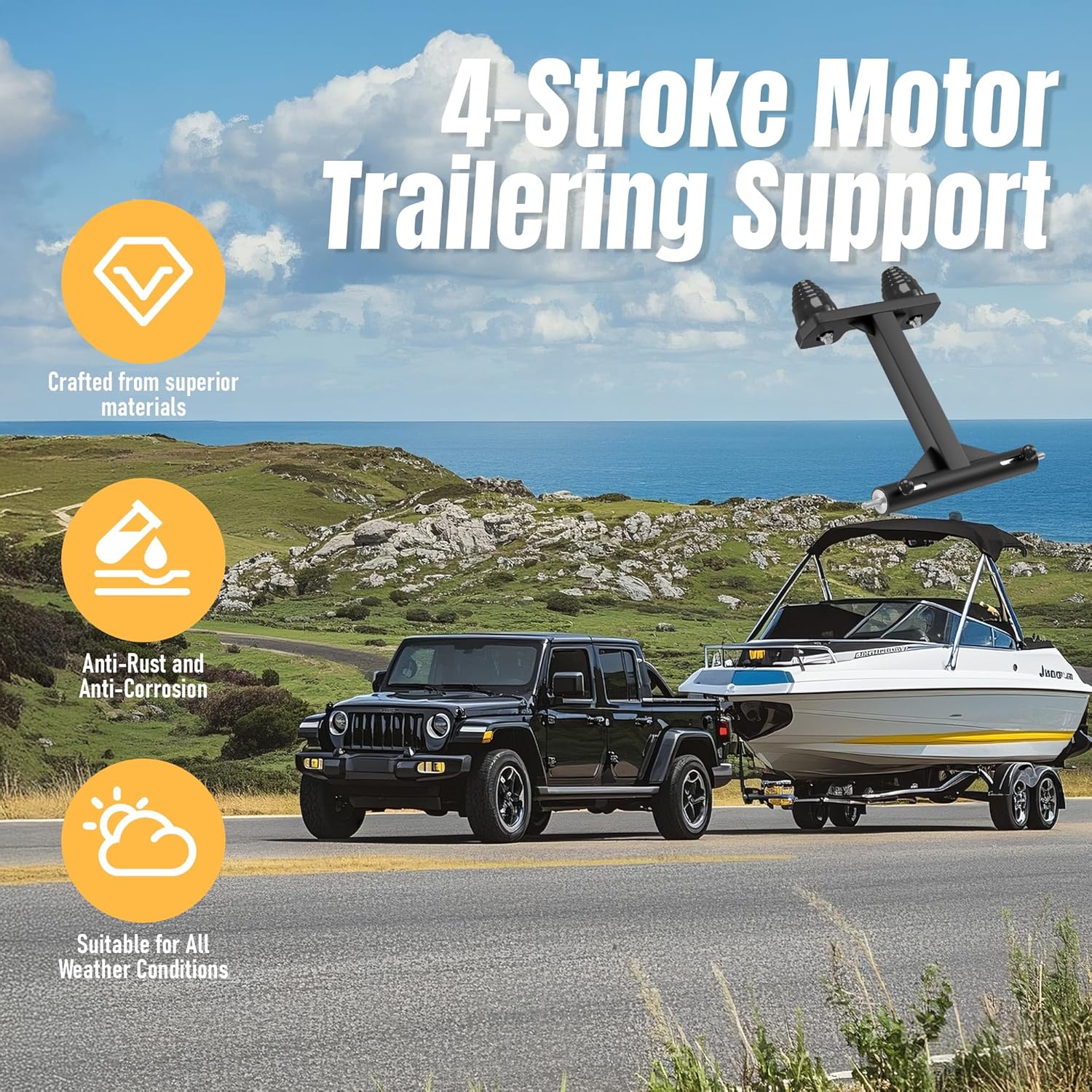 4-Stroke Transom Saver Motor Tote, Stainless Steel Frame Transom Savers for Outboard Motor, Outboard Motor Support Compatible with 75/90/115/175/200/225/250/300HP Engines