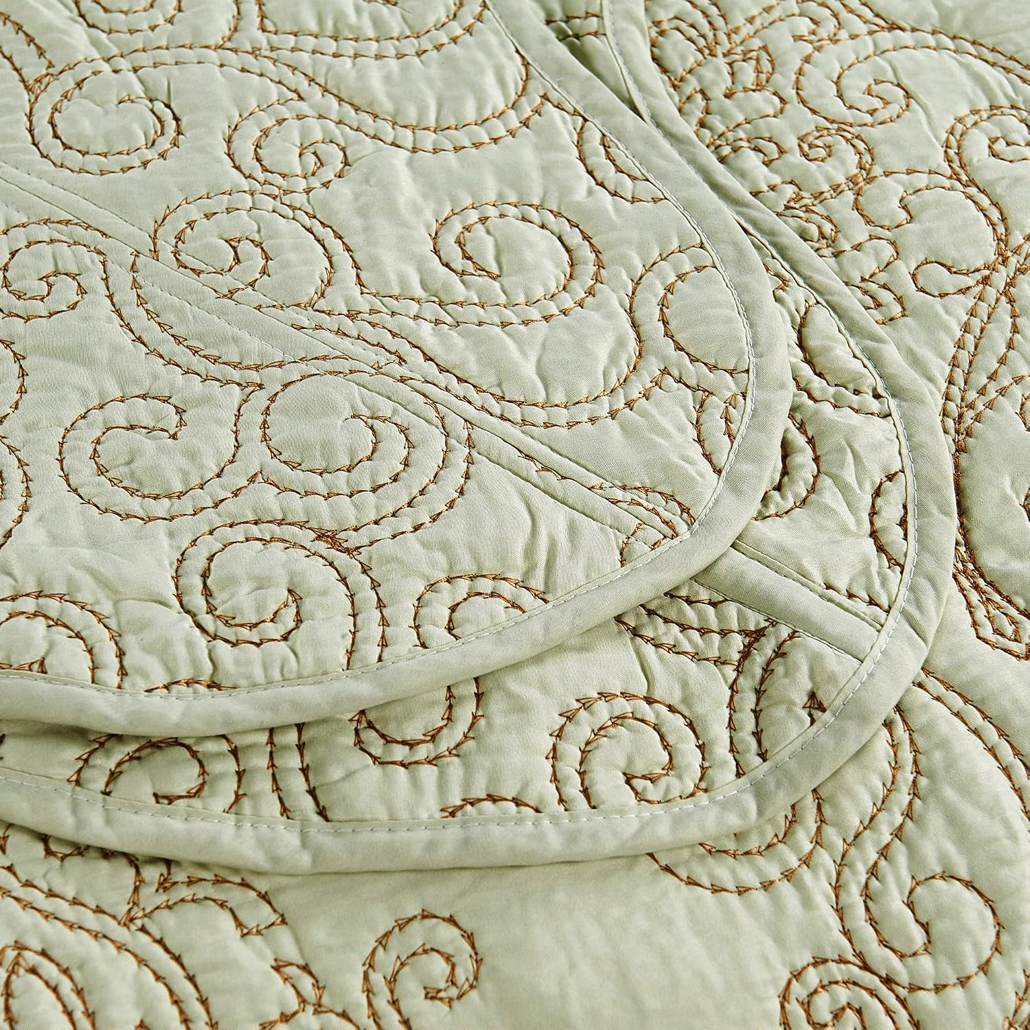 HESTIN 4 Piece Damask Paisley Pattern Quilt Microfiber Soft Lightweight Coverlet Embroidered Bedding Set with Beautiful Stitching for All Season, 102" x 90", Gin