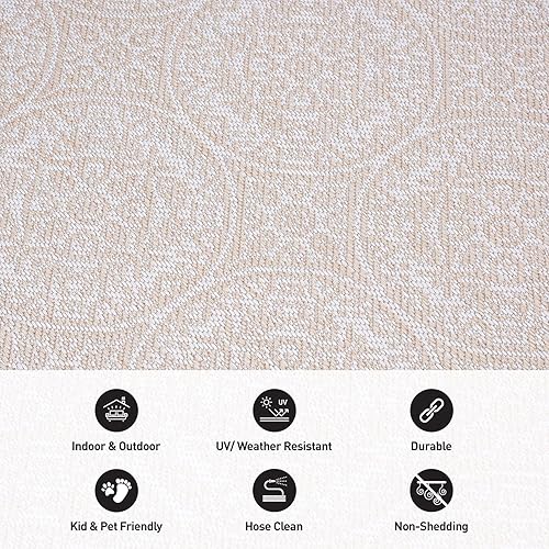 Miniatura 4 de Rugshop Capri - Alfombra de transición con círculos florales texturizados, tejido plano, fácil limpieza, para exteriores, terraza, patio, patio