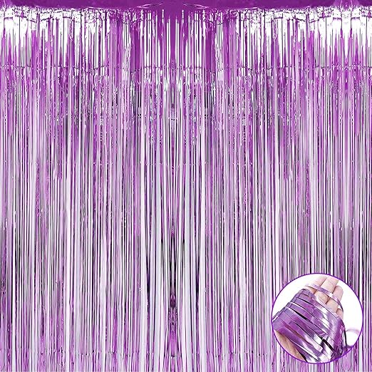 4 Pack Light Purple Foil Fringe Curtain Backdrop, 3.28Ft x 9.84Ft Metallic Tinsel Streamers Curtains for Party, Photo Booth Props, Birthday, 2022 Graduation Decoration Supplies