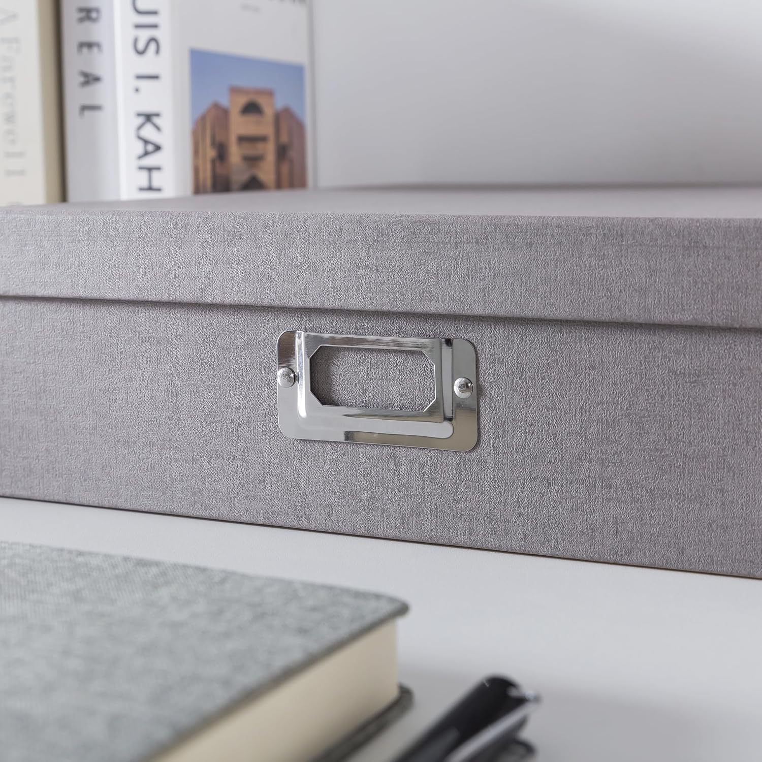 Soul & Lane - Gray Photo Scrapbook Storage Box with Lid, 14.8x13x3.7 In
