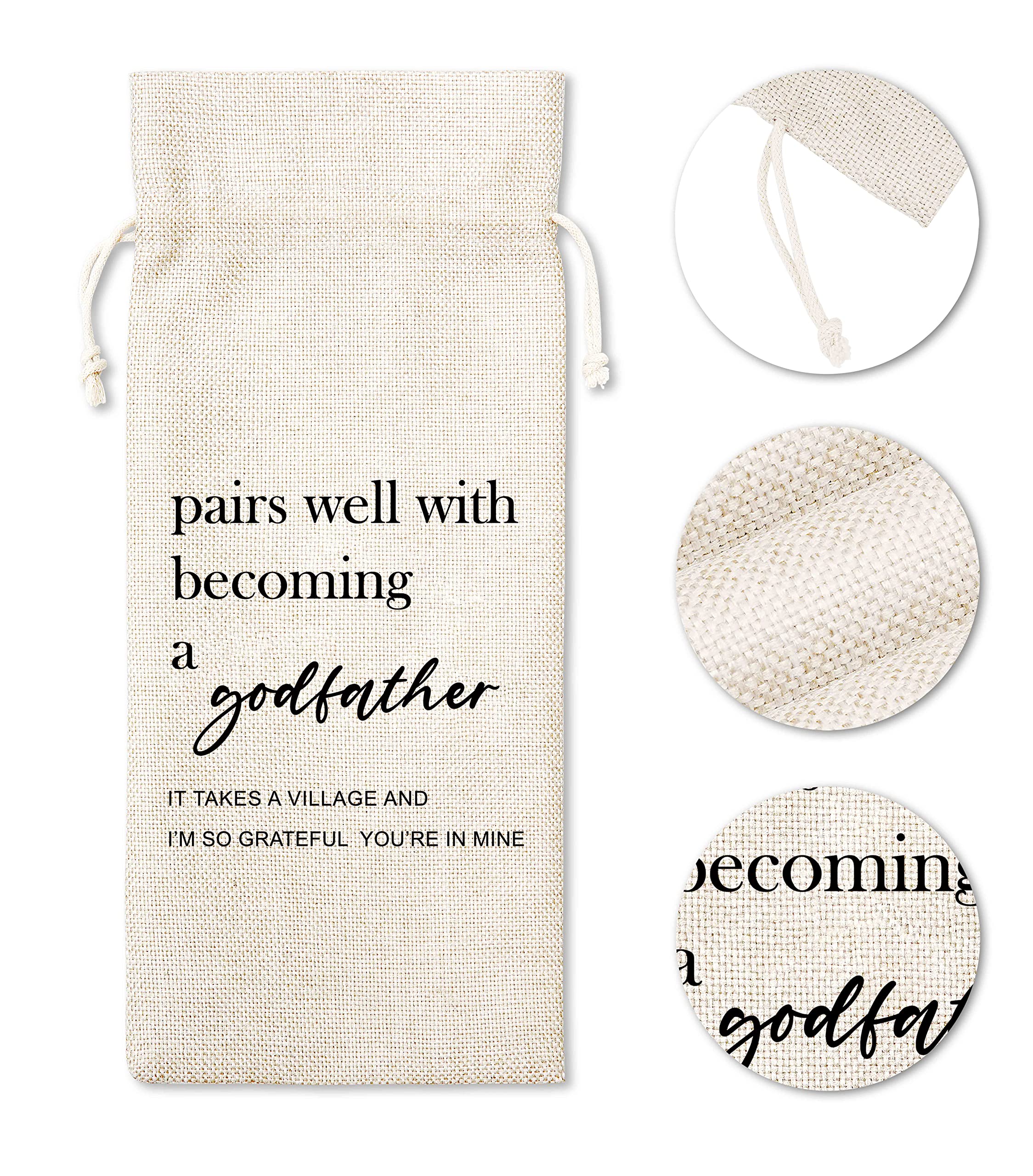 Godfather Gift Wine Bag, Wine Bag For Godfather, Godparent, Uncle, Baptism, 1 Pc Wine Bottle Cover Gift Bag (Hf06)