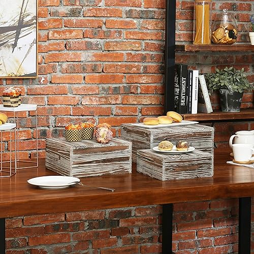 Miniatura 7 de MyGift - Juego de 3 soportes elevadores apilables de madera