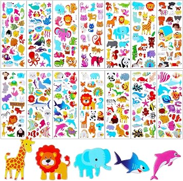 UPINS 14 Sheets Foam Animal Puffy Stickers Sheets for Kids Toddlers | 3D Foam Puffy, Kids Toddlers, Animal Stickers Lovers, 14 Different Sheets 200 Counts Bulk