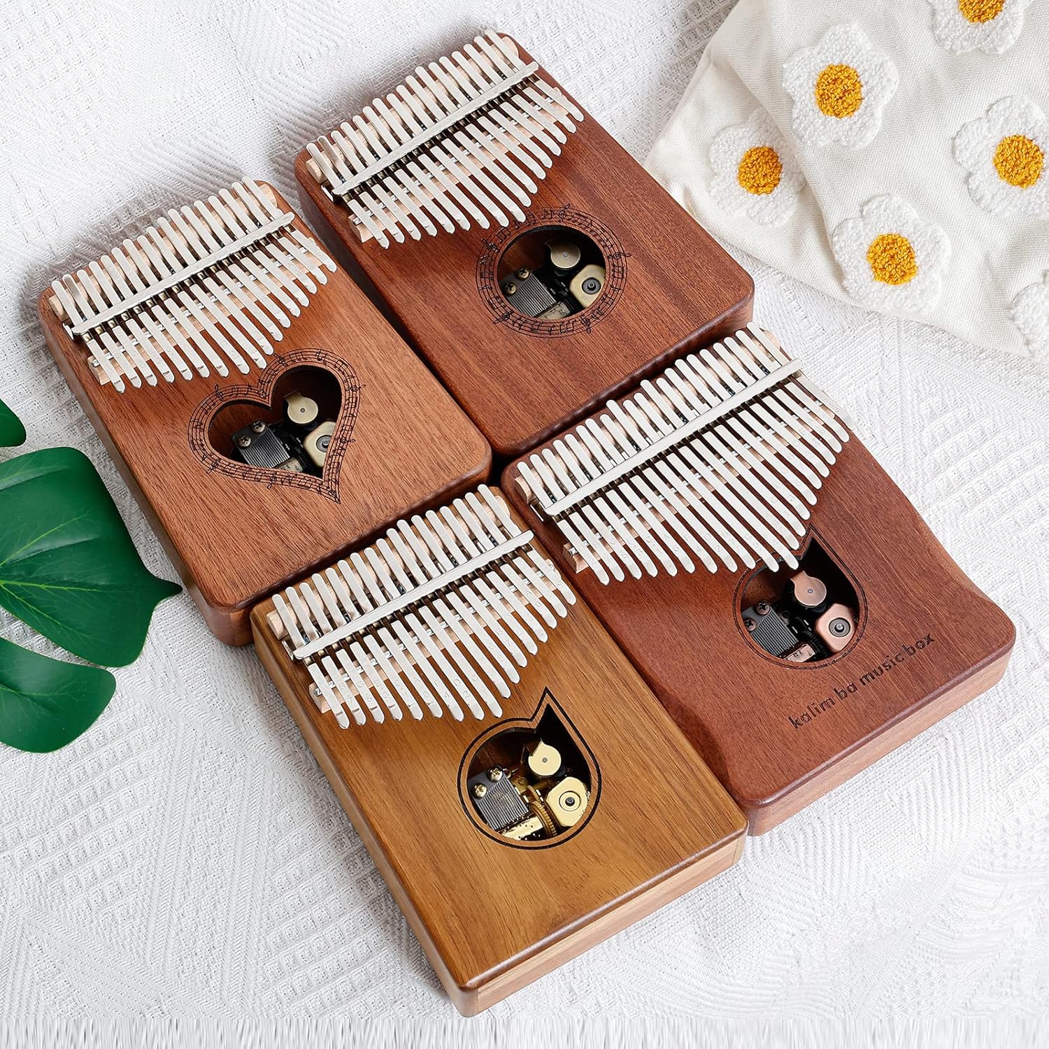 Kalimba Thumb Piano Music Box (17 keys acacia wood water drop shape, Movement Tune: Can't help falling in love)
