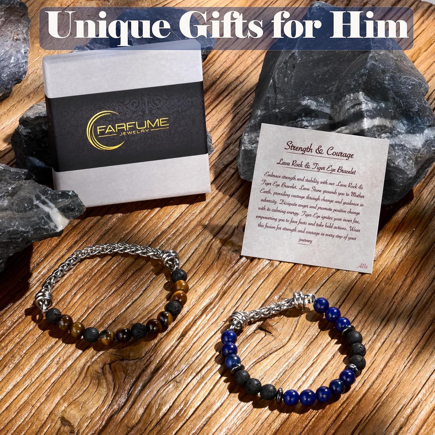 Farfume 8mm Mens Beaded Bracelets, Crystal Stone Bracelet for Men, Stretch Cuban Link Protection Bracelet Gifts for Boyfriend Father Husband Son - Image 4