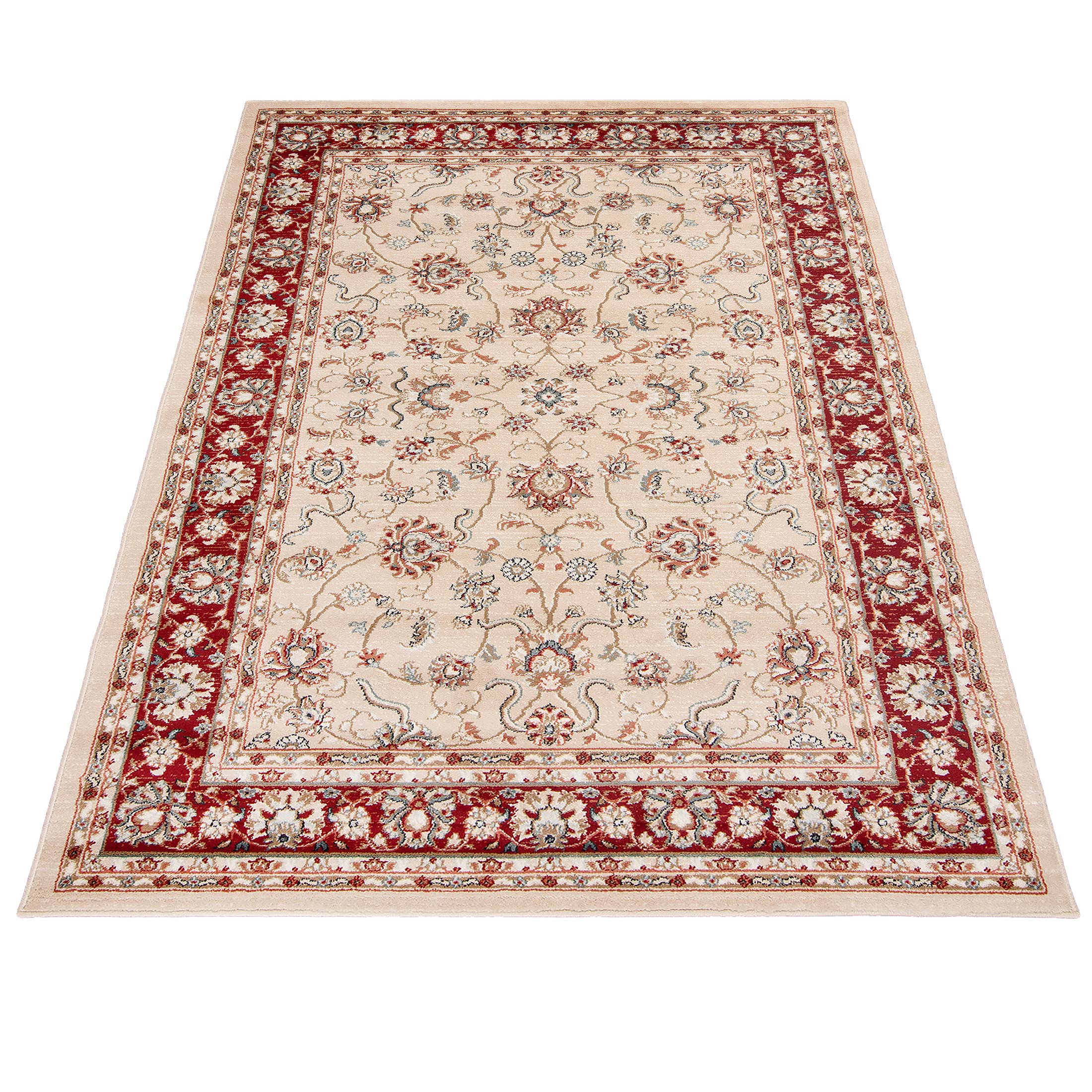 Mazovia Grand Tapis Couloir 180x250cm Crème Rouge Classique Traditionnel | Tapis pour Entrée Cuisine Bureau Salon Chambre Salle à Manger Beige Doux Anti-Allergène Chauffage au Sol Facile D'entretien