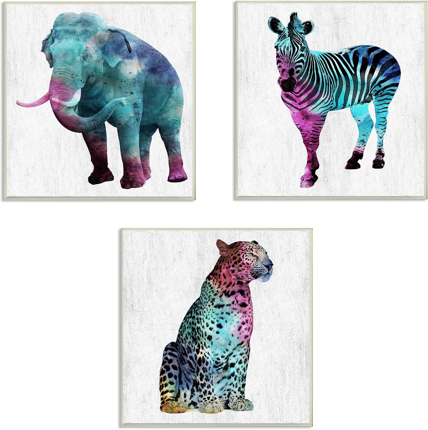 Stupell Industries Watercolors Elephant, Zebra and Tiger Wall Plaque, 3pc, each 12 x 12, Multi-Color, Multicolor
