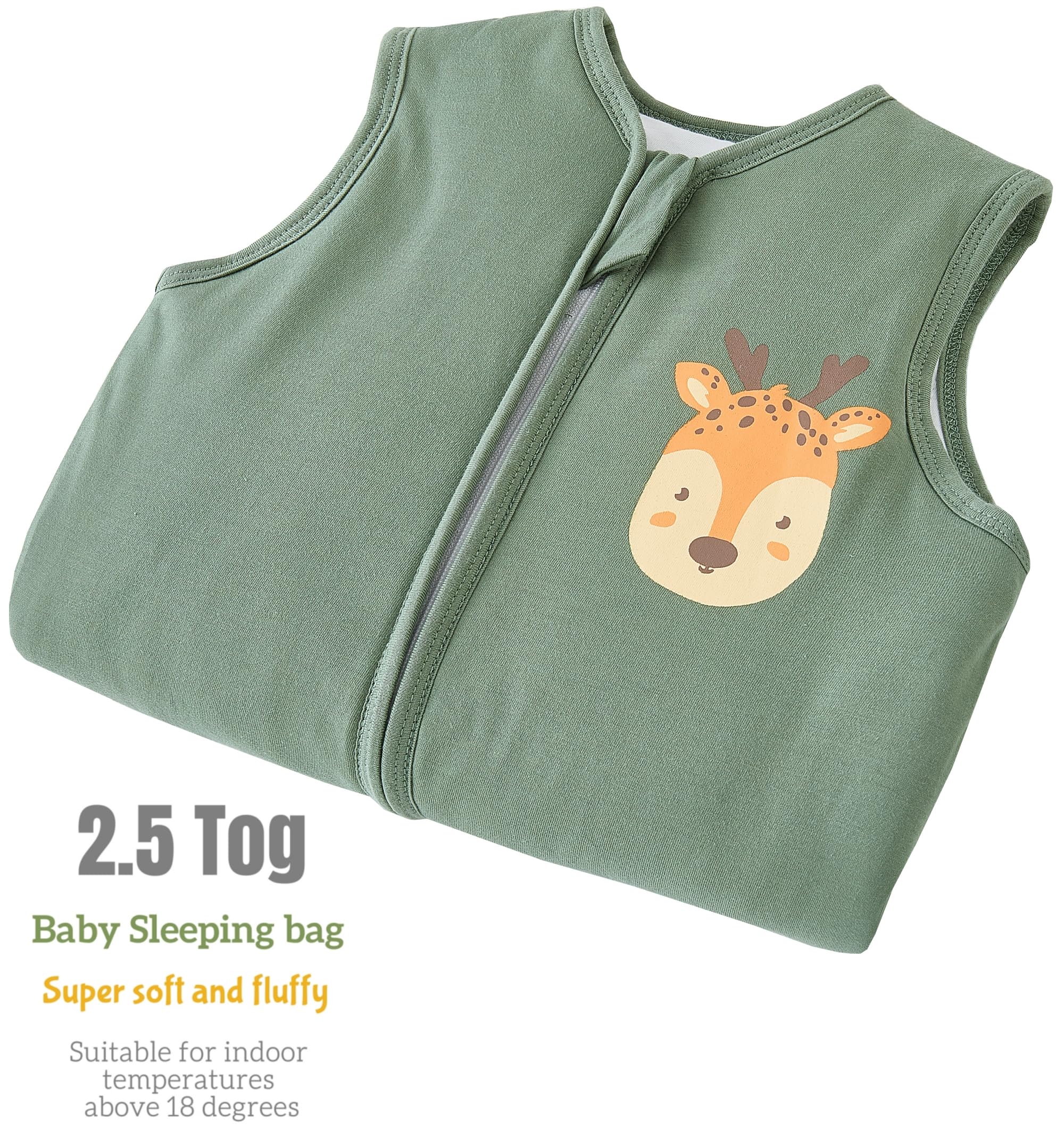 Chilsuessy Winter Baby Sleeping Bag with Feet 2.5 TOG Warm Baby Sleep Sack with Legs 100% Cotton Toddler Wearable Blanket Walker Sleep Sack for Boys and Girls 2.5 Tog/Dark Green - Image 2