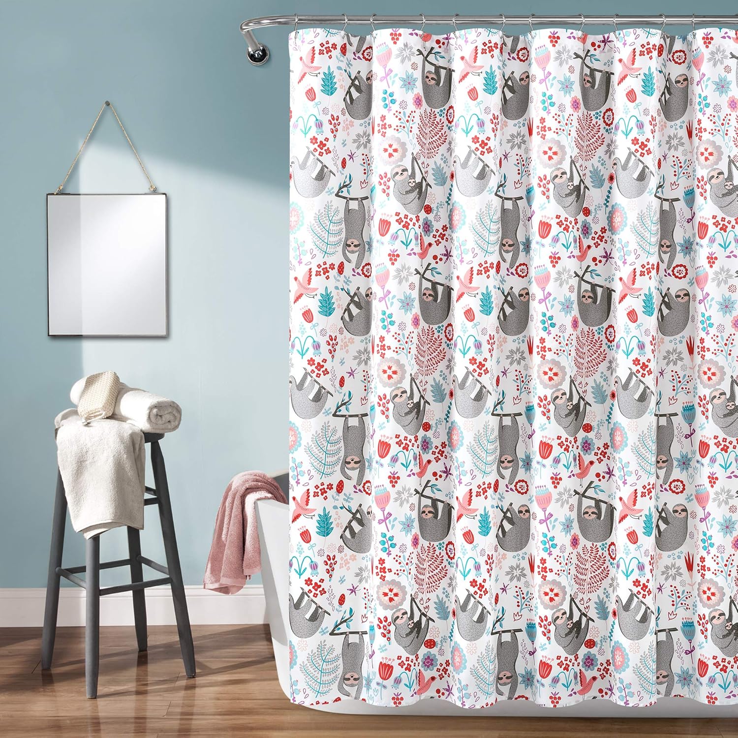 PB&J Lush Decor Hygge Sloth Shower Curtain, 72" x 72", White