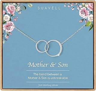 Mother Son Necklace. Sterling Silver Double Circle Necklace for Women. Mothers Day Gifts from Son. Mother Son Gifts for Mom and Sentimental Mom Birthday Gifts. Interlocking Circle Necklace Jewelry