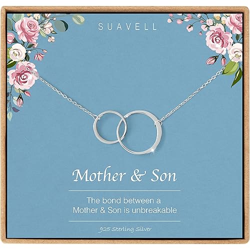 Suavell Mother Daughter Necklace. Sterling Silver Necklace for Women. Mom Gifts. 2 Circle Pendant on Dainty Chain. Minimalist Jewelry, Daughter Gift from Mom, Birthday