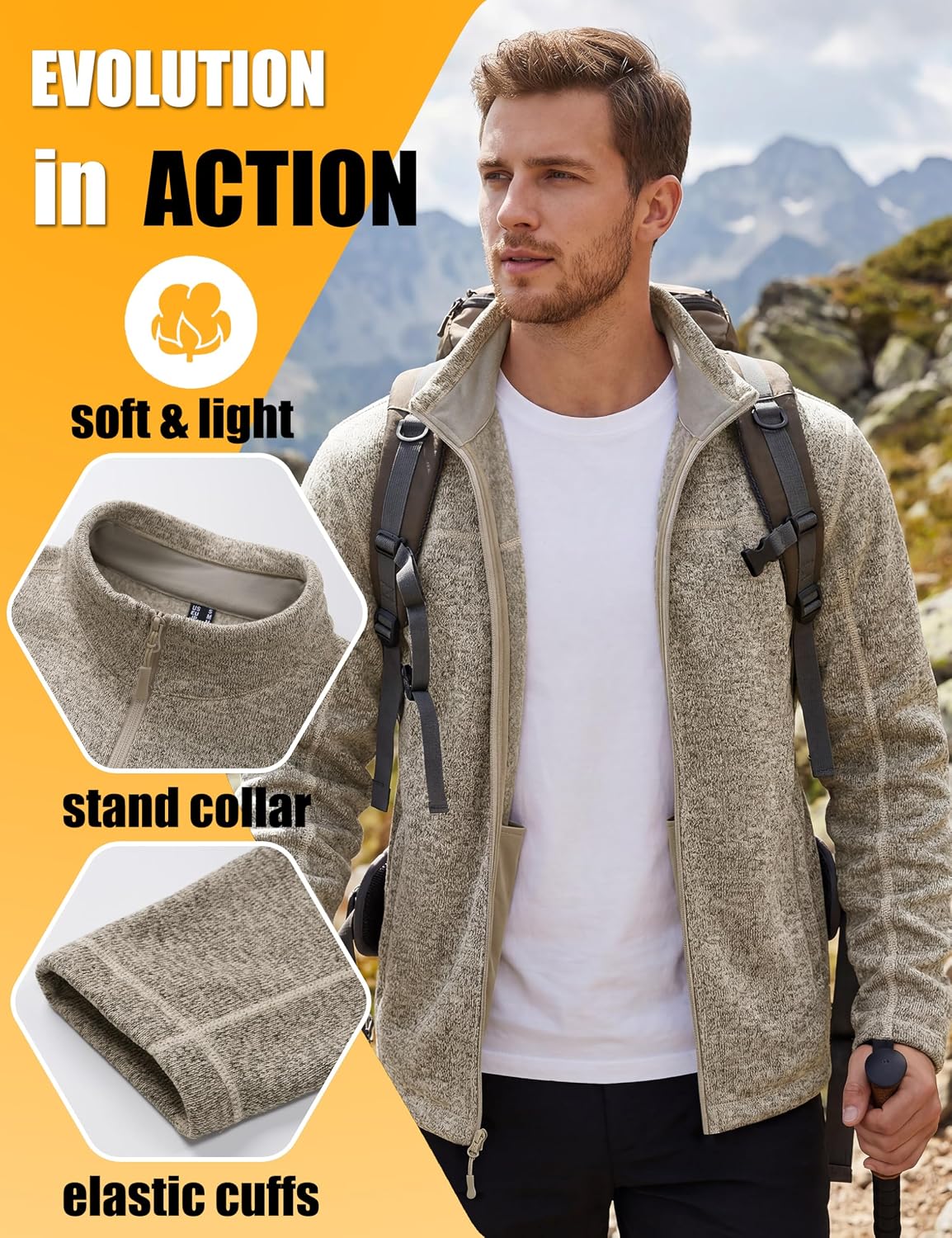 TACVASEN Mens Full Zip Fleece Jacket Soft Thermal Lined Coat Warm Casual Sweater with Pockets Work Hiking