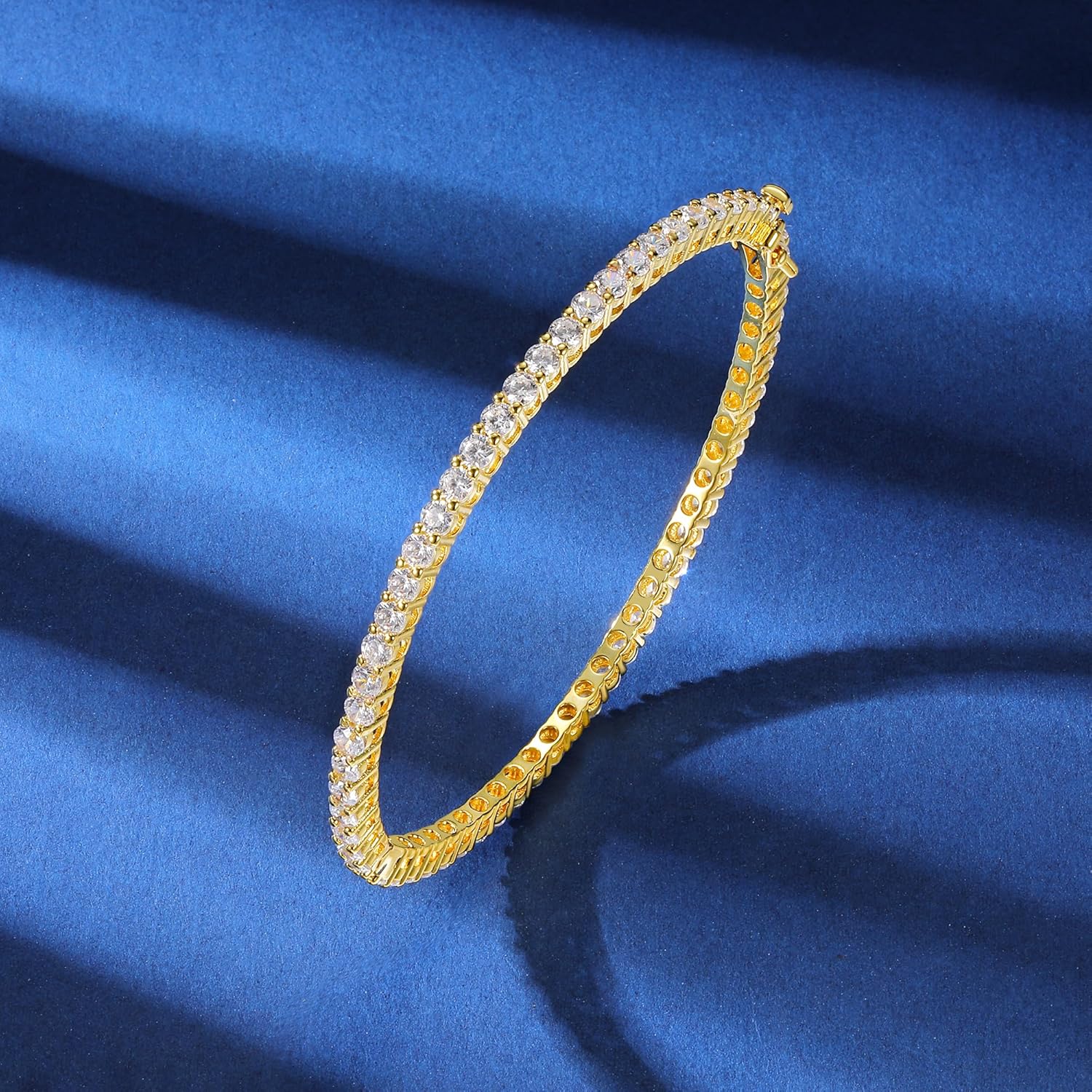 Gemsme Circle Cubic Zirconia Bangle,18K Yellow Gold Plated 3mm Cubic Zirconia Bracelet Bangle for Women - Image 2