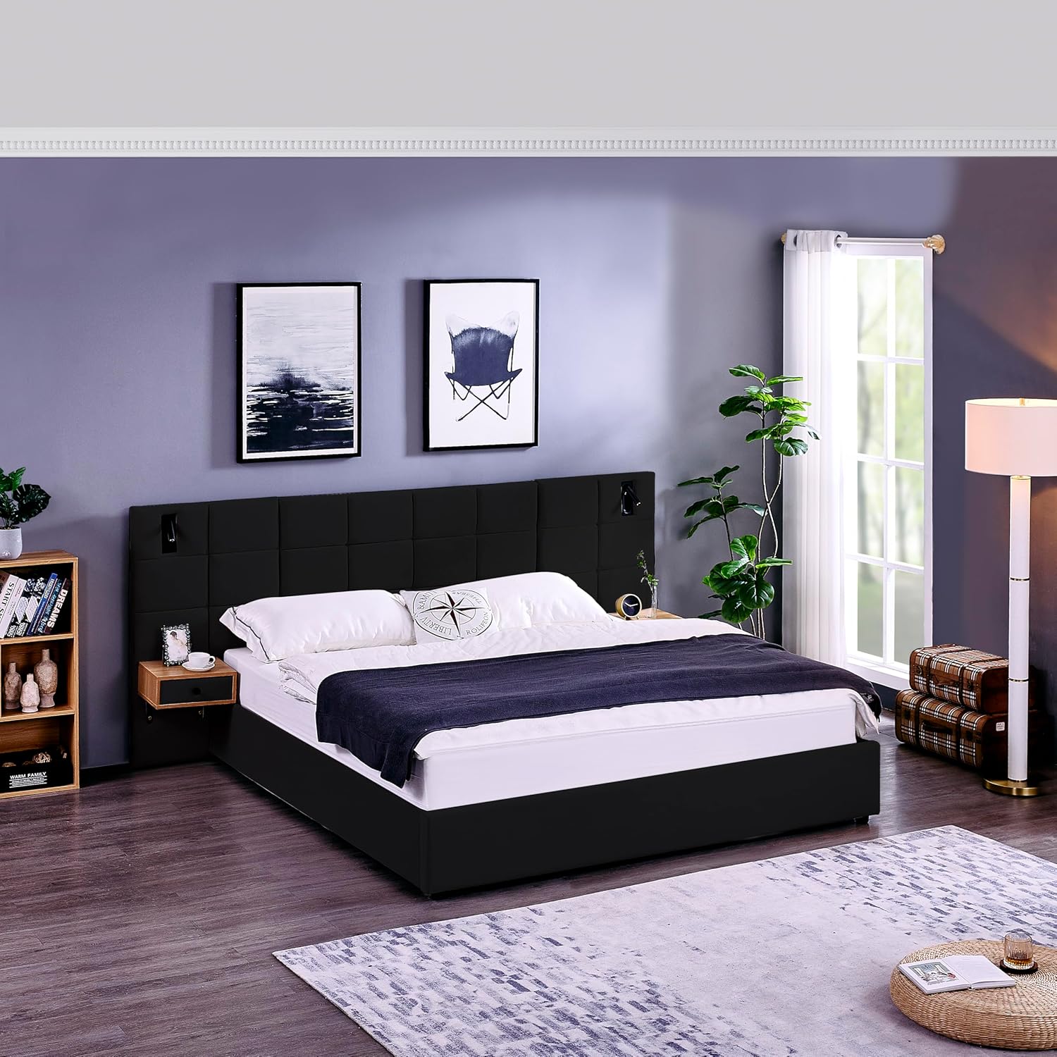 KEIKI Luxury King Size Lift Up Platform Bed Frame with Integrated Headboard & 2 Shelves, Upholstered Velvet Hydraulic Storage Bed with Slats, Easy Assembly, No Box Spring Required, for Bedroom, Beige