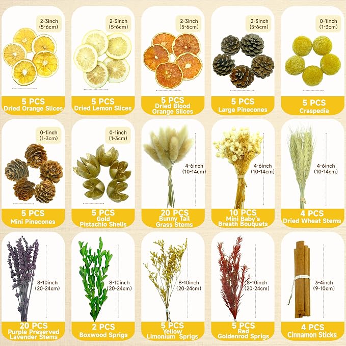 Kit de flores y frutas secas DIY 105 piezas miniatura 2