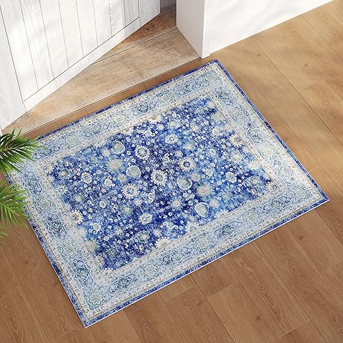 Miniatura 1 de Tapete para puerta de interior, 2 x 3, lavable a máquina, bohemio, suave, floral, tapete antideslizante para entrada, cocina, puerta principal,
