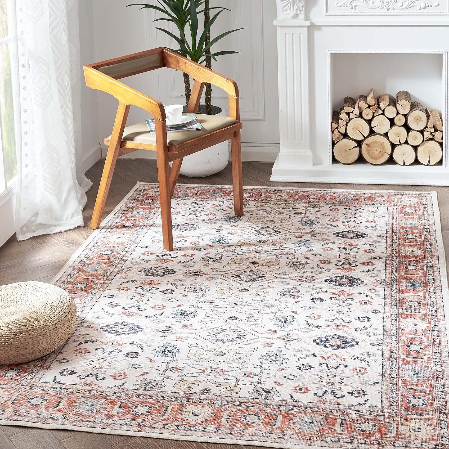 jinchan Area Rug 5x7 Kitchen Rug Orange Vintage Traditional