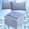 CHOSHOME 1 Pack Blue Cooling Comforter 90 X 108 and 2 Pack Cooling Pillow Cases 20 X 36, Bundle