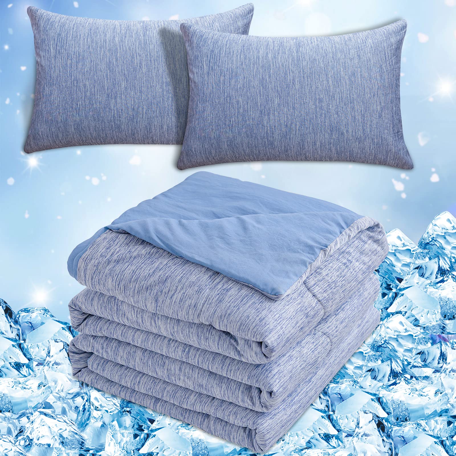 CHOSHOMEBlue Cooling Comforter 90" X 108" and Cooling Pillow Cases 20" X 36", Bundle
