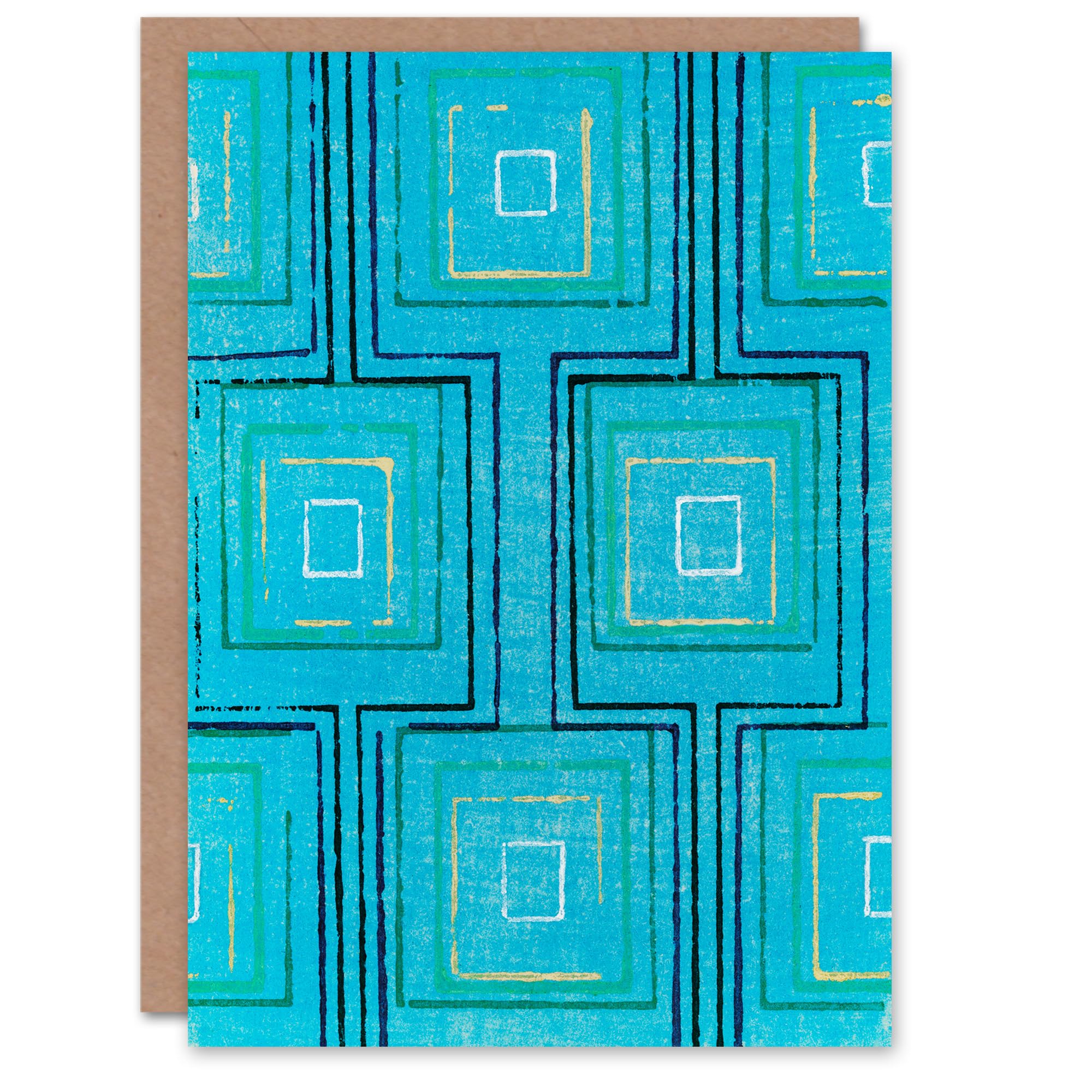 Artery8 Furuya Korin Japanese Art Card Squares Geometric Blue Pattern