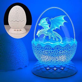 Dragon Egg Night Light for Kids & Adults, Rechargeable LED Bedside Lamp with Base, 11 Color Changing Modes, Touch Control & Timer, Cute Ambient Decorative Egg Lamp for Bedroom Nursery Living Room