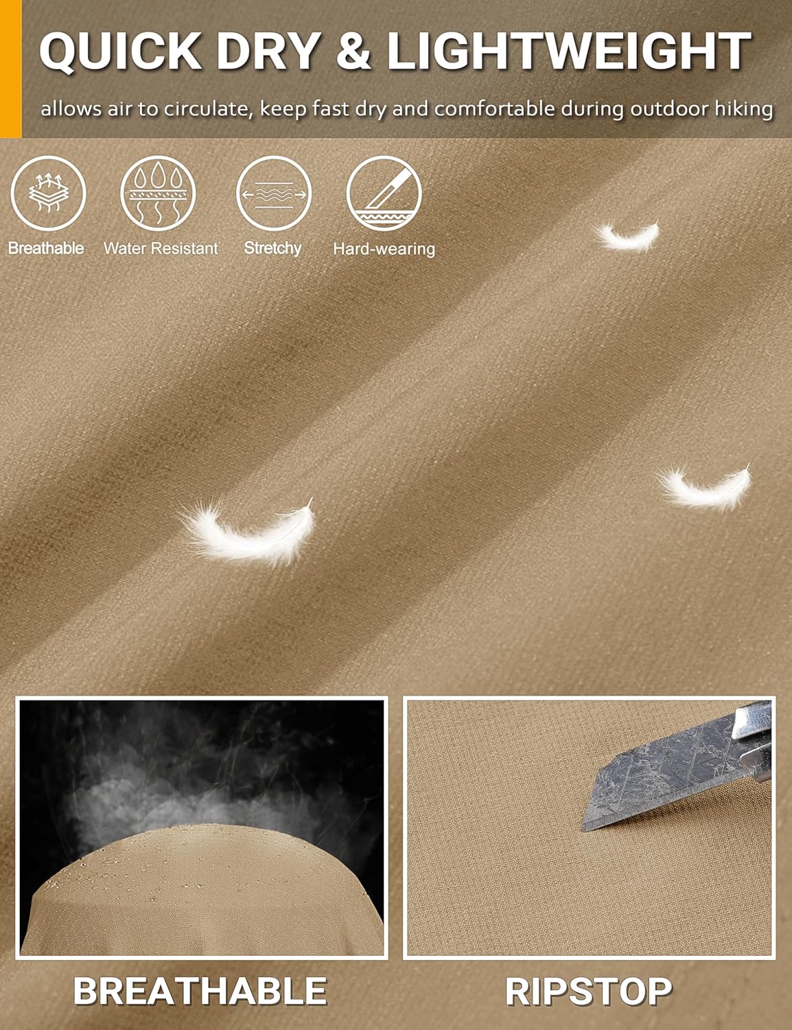 TACVASEN Men's Hiking Pants Lightweight Quick Dry Water Resistant Travel Work Fishing Pants Outdoor 6 Pockets - Image 4