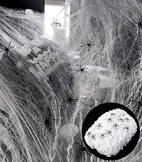 Halloween Spinnennetz Deko, 200g weiße Baumwolle mit 50 Spinnen Halloween Spinnennetz Spinnennetz Deko Halloween Deko Kit für Halloween Party Deko